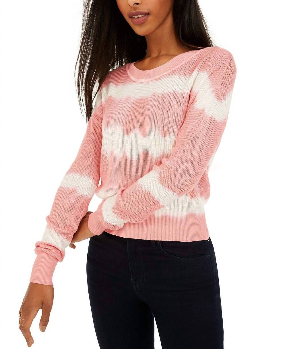 NEW CRAVE FAME women's tie dyed crew neck sweater in pink